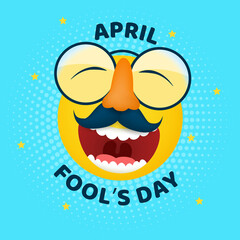 Funny cheerful character with a smile and glasses with a nose and mustache for April Fool's Day.