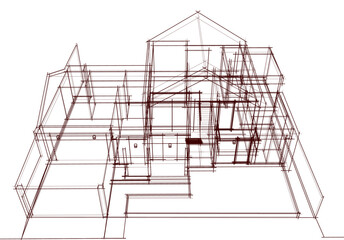 House sketch drawing 3d illustration