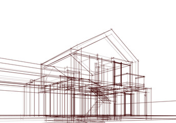 House sketch drawing 3d illustration