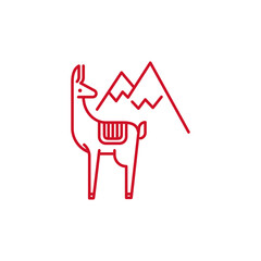 Linear stylized drawing of llama alpaca or guanaco