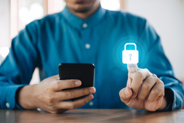 Businessman working select the icon security on the virtual display Unlock security. Cybersecurity data protection business technology privacy concept