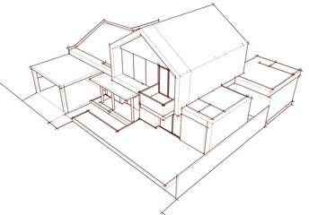 House sketch drawing 3d illustration