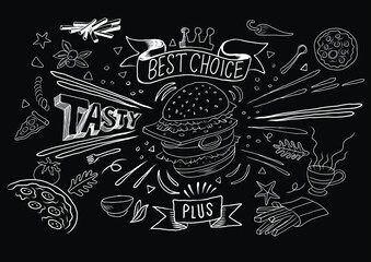 Fototapeta premium Fast food doodle icon set