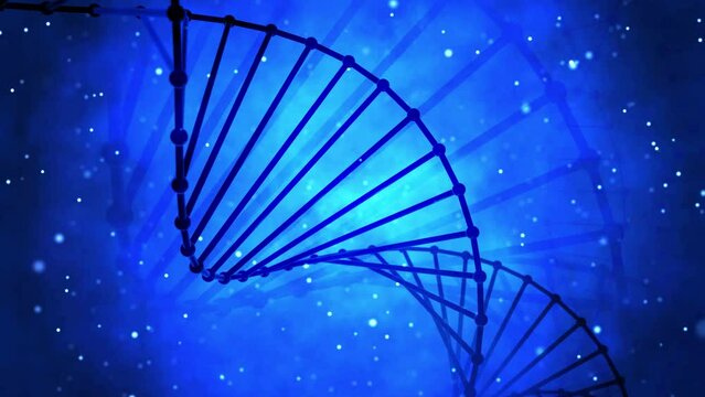 Abstract glittering DNA   helix with depth of field rotating.  looped video background