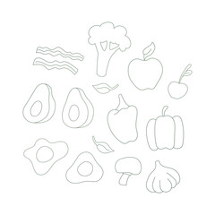 Set of healthy breakfast vector outline food