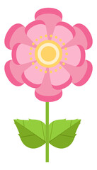 Pink garden flower in cute childish drawing style