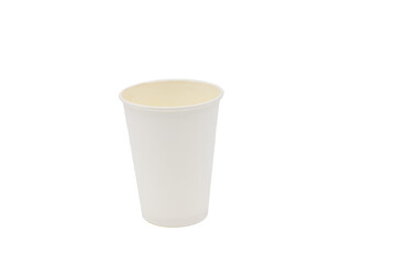 White, new, paper glass for drinks on a white background