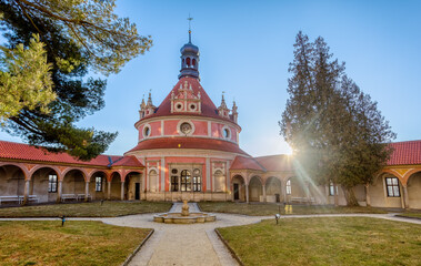 The Rondell Pavilion in historical castle complex in old town of Jindrichuv Hradec city. It is the...