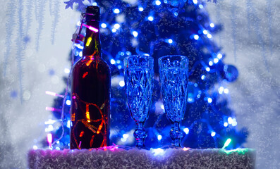blue glass glasses for Christmas and New Year