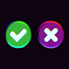 Realistic Right And Wrong 3D Button Vector Illustration.