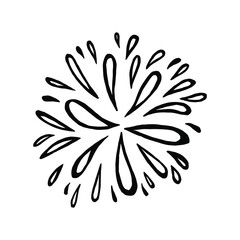 Fototapeta na wymiar Doodle water splash in vintage style on white background. Black vector hand drawn sketch illustration. Sun, starburst, sparkle, sunburst set. Line sparkle explosion. Marker handdrawn line. Retro spark