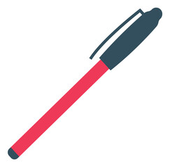 Pen flat icon. Red plastic writing tool