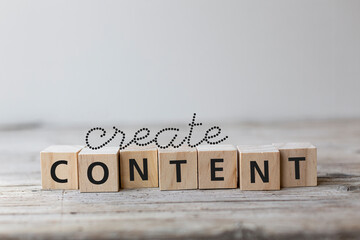 Create Content strategy Concept. Conent wording on wooden cubes.