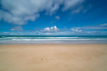 Nature landscape view of beautiful tropical beach and sea in sunny day. Beach sea space area