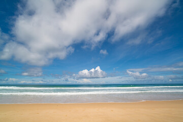 Nature landscape view of beautiful tropical beach and sea in sunny day. Beach sea space area
