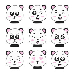 Cute pandas with various emotions. Vector illustration.