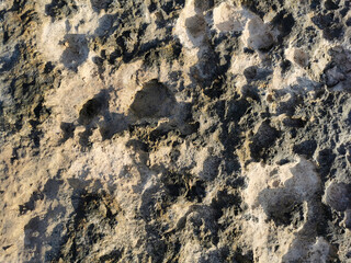 Coast of the Mediterranean Sea, long frozen lava. Background. It looks like an alien landscape.