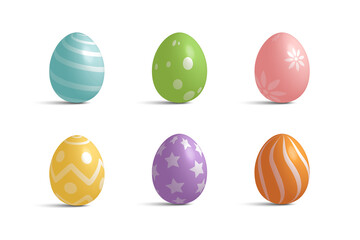 Colorful Easter eggs 3d set on white background. Vector illustration.