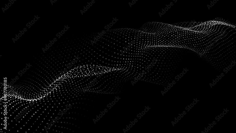 Poster futuristic dark background with a dynamic wave of particles. big data. vector illustration.