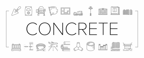 Concrete Production Collection Icons Set Vector . - obrazy, fototapety, plakaty