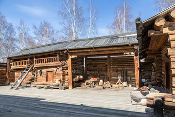 Household yard of a wealthy Siberian peasant of the 19th century. Architectural and ethnographic museum 