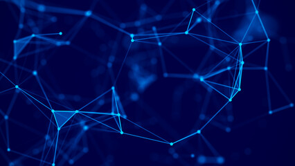 Abstract blue background with moving lines and dots. The concept of big data, technology and science. Worldwide network connection. 3d rendering.