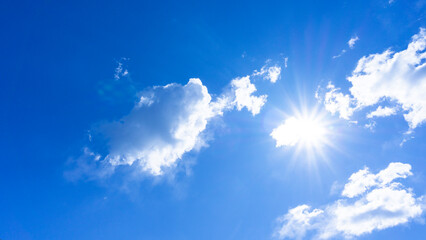 Panorama background material of refreshing blue sky and flare of clouds and sun_09