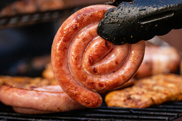 gas grill with grilled meat grill tongs 