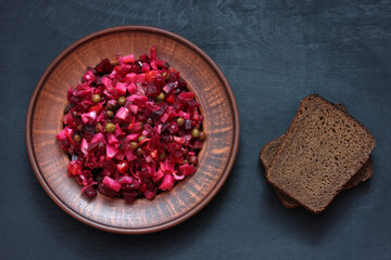 Vinaigrette, vegetable salad with beetroot.
