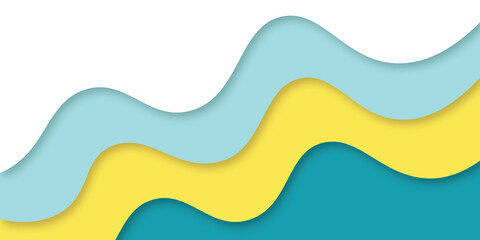 Abstract smooth pastel multi-color papercut background with waves. Blue white and yellow multi-color multi-layer curve and wavy 3d papercut background with shadow.	
