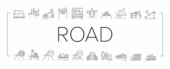 Road Construction Collection Icons Set Vector .