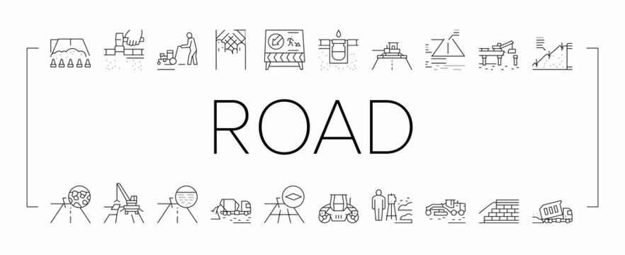 Road Construction Collection Icons Set Vector .
