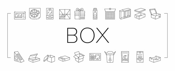 Box Carton Container Collection Icons Set Vector . - obrazy, fototapety, plakaty