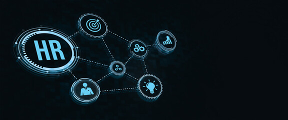 Internet, business, Technology and network concept.Human Resources HR management concept. Virtual button.