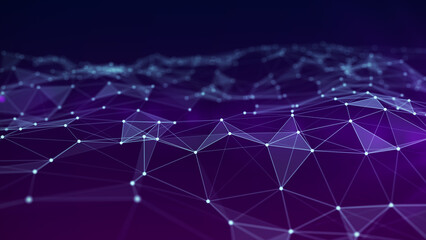 Abstract purple background. The structure of the network connection of lines and points. The connection of science and technology. The concept of the network. 3d renderin