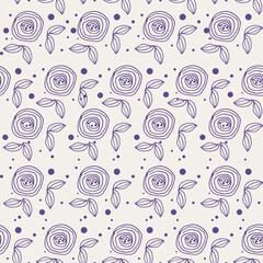 Vector set of flowers, roses, leaves. Seamless repeating color pattern on a white background.