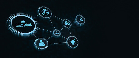 Internet, business, Technology and network concept. Hr Solutions. Virtual button.