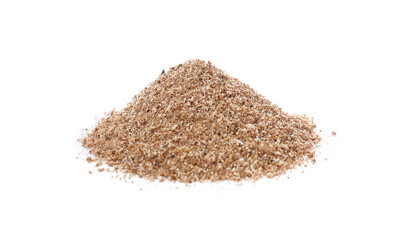 Heap of nutmeg powder on white background