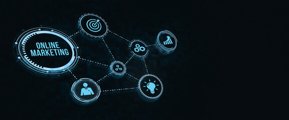 Internet, business, Technology and network concept. Digital Marketing Technology Solution for Online. Virtual button.