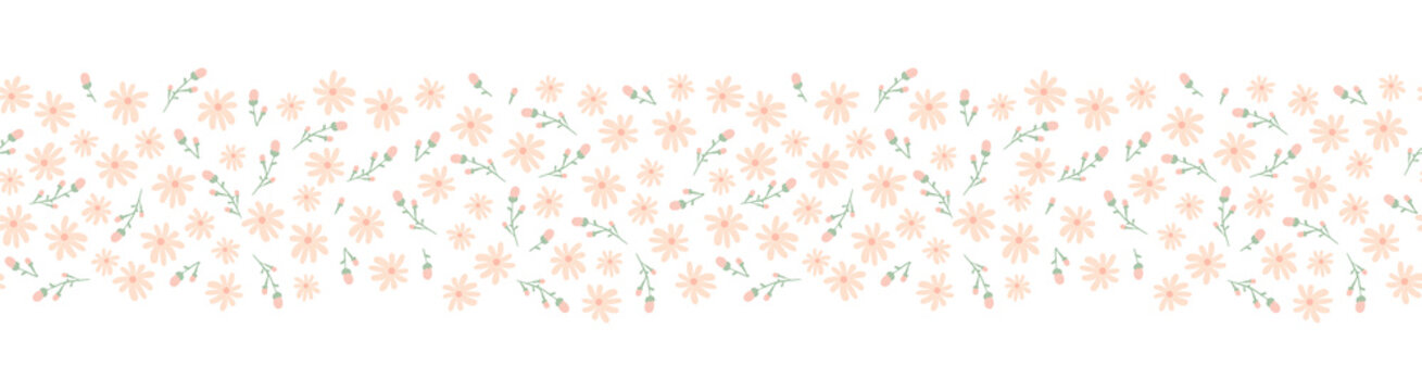 seamless spting flowers brush, border with plant design.  floral frame background template seamless borders, greenery frame.