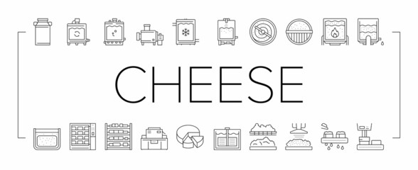 Cheese Production Collection Icons Set Vector .