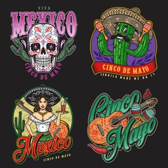 Colorful stickers set with Mexican characters
