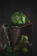 Still life with vegetables, cabbage, peppers and artichokes © zakiroff