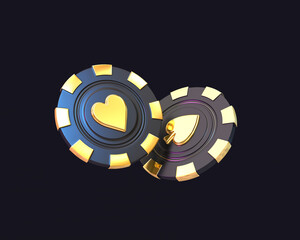 casino cards poker blackjack baccarat  Black And Red Ace Symbols With Golden Metal 3d render 3d rendering illustration 
