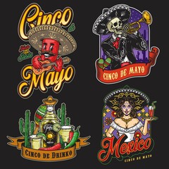 Mexican culture colorful stickers collection