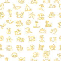 Tourism seamless pattern background. Vacation travel and recreation. Sea beach and attractions.