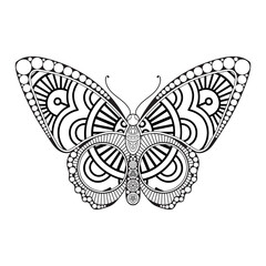 Fototapeta na wymiar vector butterfly black and white element line art print design
