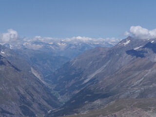 Valley in Alps from Klein Matterhorn in Switzerland