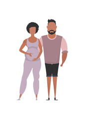 The man and the pregnant woman are depicted in full growth. isolated. Happy pregnancy concept. Vector in cartoon style.