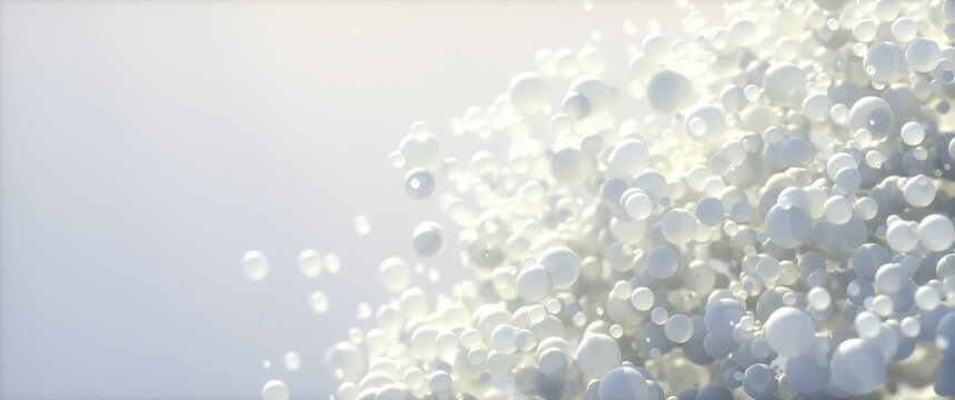 Abstract background of 3d spheres. Modern plastic pastel bubbles. Concept of science physics nano rendering glossy balls